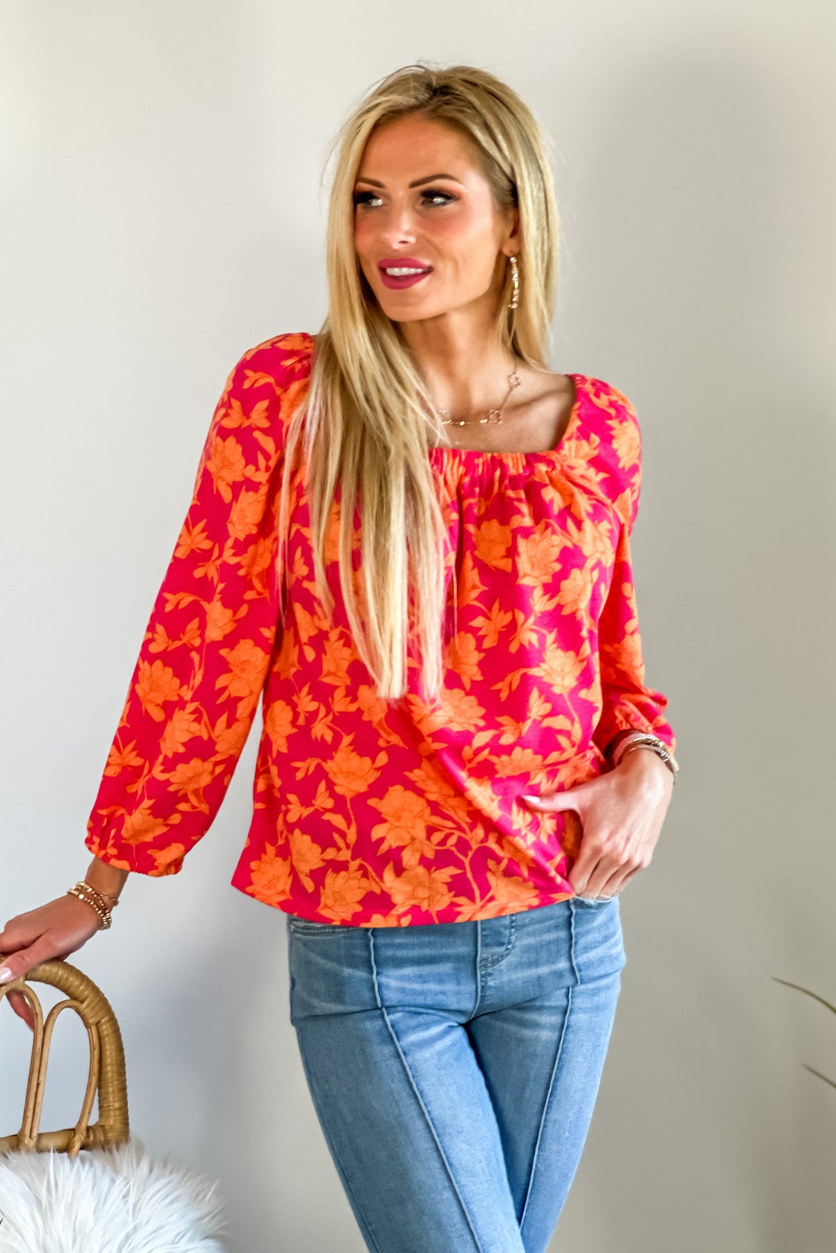 Tribal Lindsey 3/4 sleeve Top : Raspberry