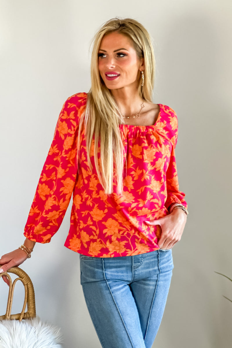 Tribal Lindsey 3/4 sleeve Top : Raspberry
