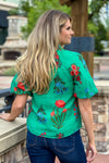 Thalia Puff Sleeve Flower Top : Green