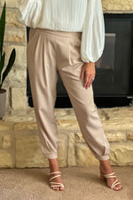 Alina Pleated Pull On Jogger : Pale Almond