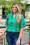 Thalia Puff Sleeve Flower Top : Green