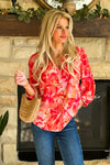 Tribal Aleana 3/4 Sleeve Blouse with Smock : Coral Sky