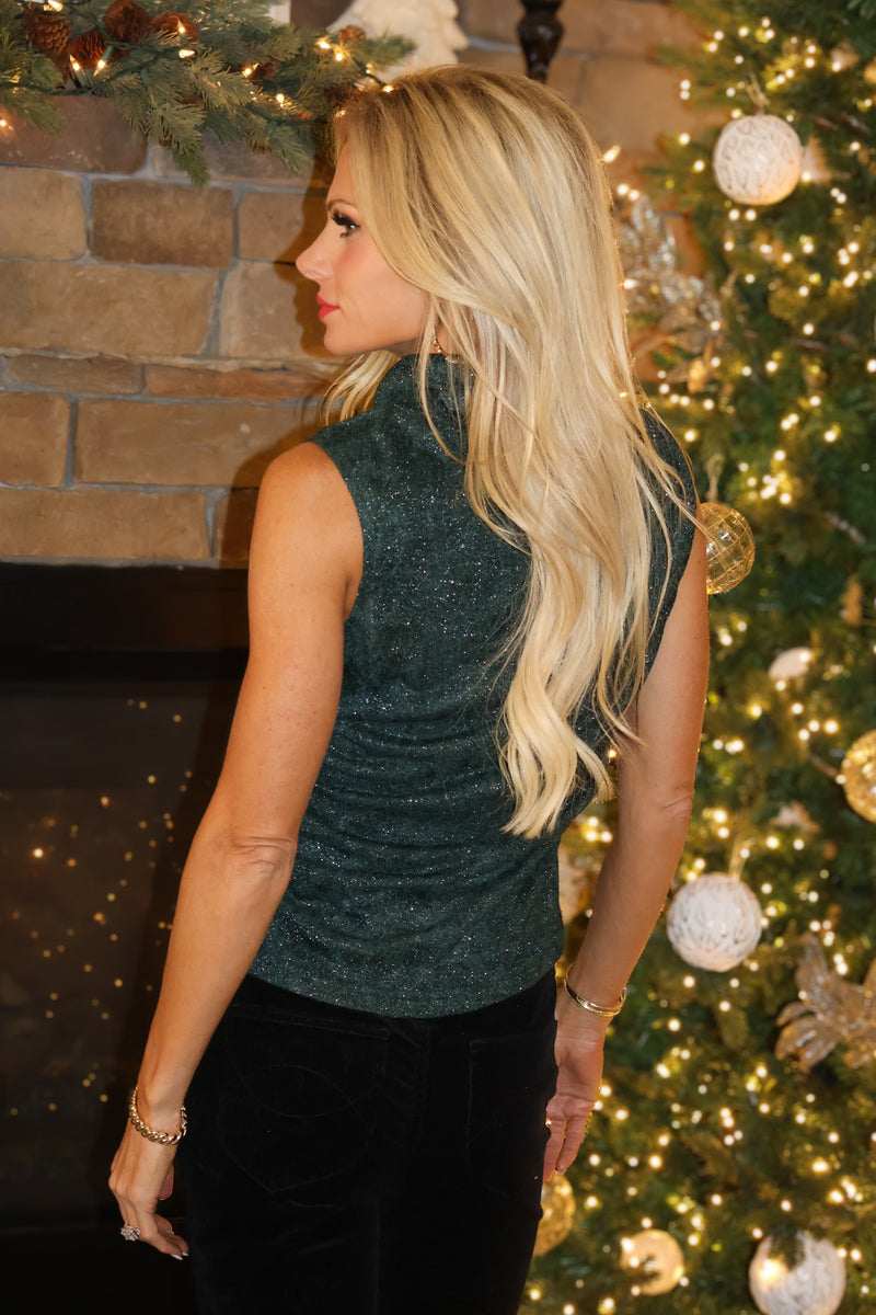 Catalina Sleeveless Mock Neck Top : Hunter Green