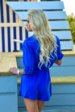 Velvet Heart Edita Roll Tab Sleeve Romper : Marine Blue