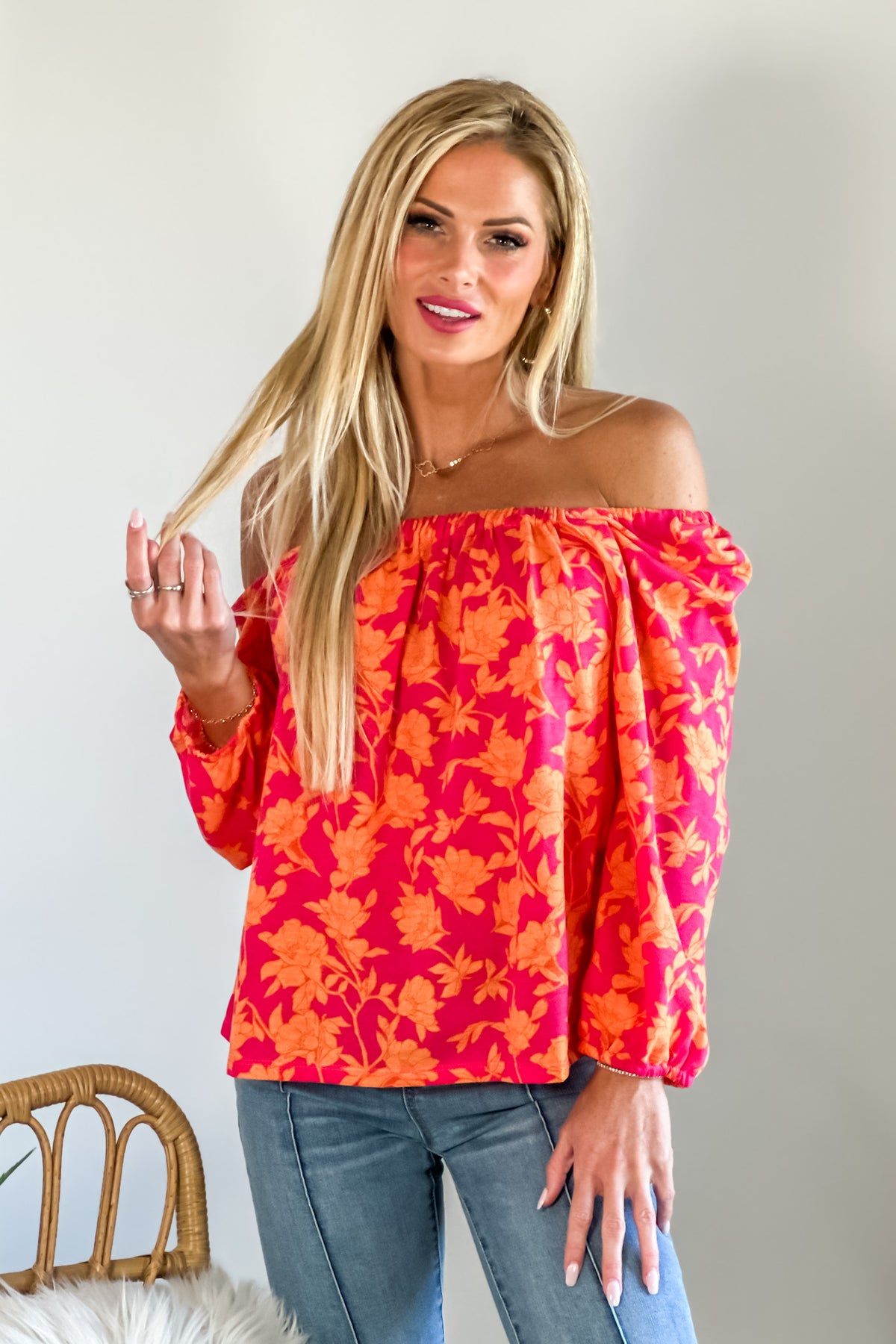 Tribal Lindsey 3/4 sleeve Top : Raspberry