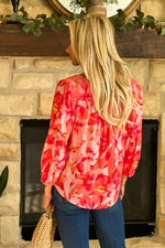 Tribal Aleana 3/4 Sleeve Blouse with Smock : Coral Sky