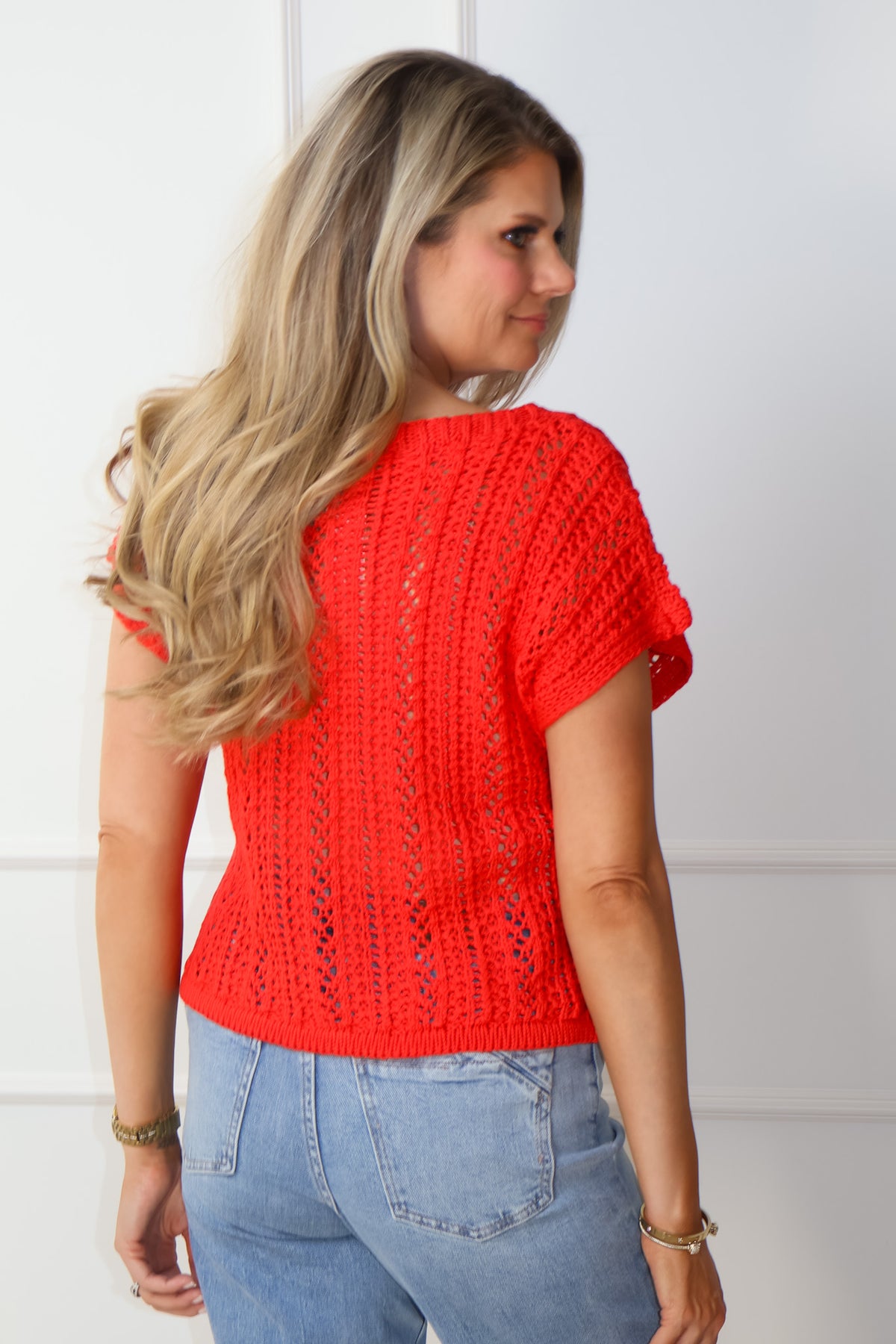 Rylie Open Knit Sweater Top : Poppy