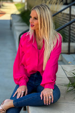 Sabrina Ruffle Button Down Shirt : Fuchsia