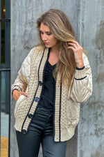 Tribal Adira Quilted Cardigan Sweater Detail : Beige