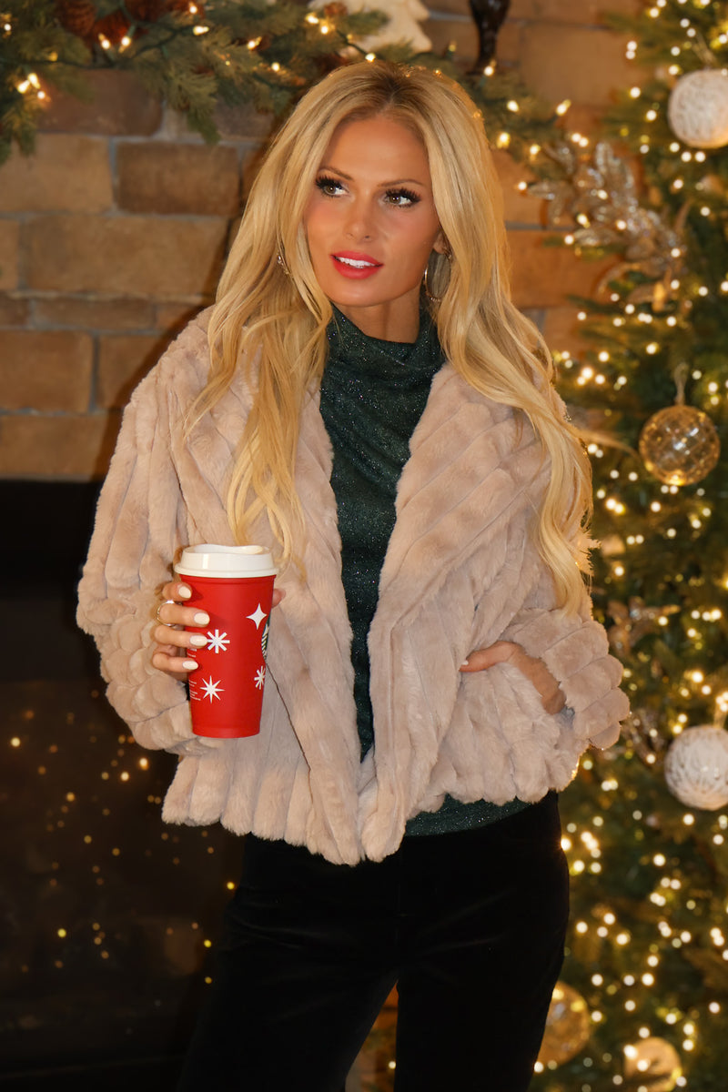 Vienna Faux Fur Crop Jacket : Taupe