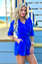 Velvet Heart Edita Roll Tab Sleeve Romper : Marine Blue