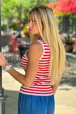 Lake Stripes Sweater Tank : White/Red