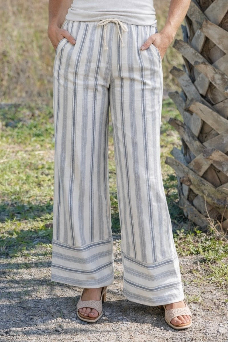 Carmen Striped Palazzo Pants : Grey/Cream
