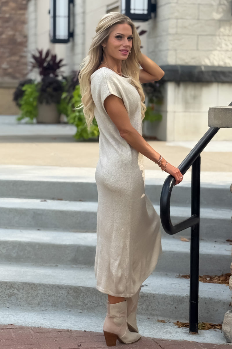 Declynn Scoop Neck Knit Sweater Dress : Ecru