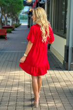 Ashlee Mock V Neck Dress : Red