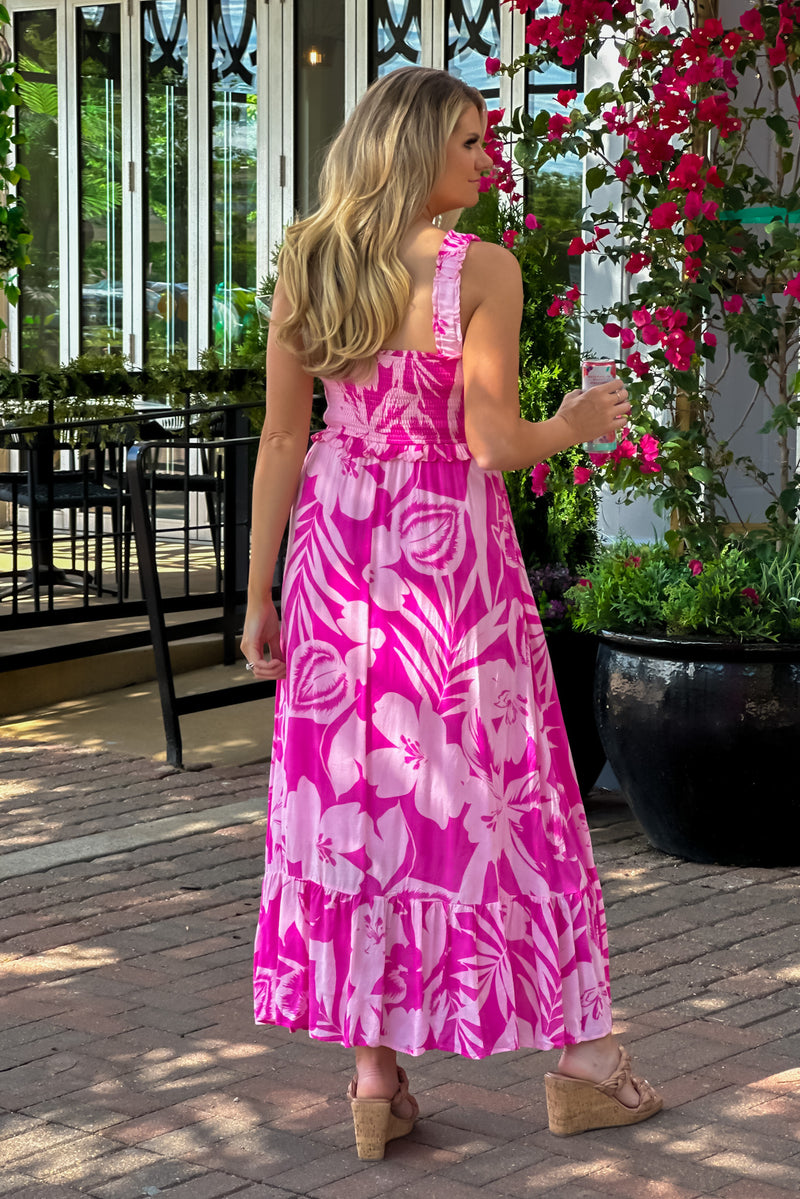Talia Smocked Bodice Maxi Dress : Pink