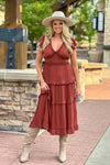 Nadia Tiered Vneck Dress : Red Brown