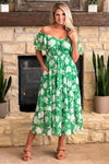 Relaxing Stroll Floral Flutter Sleeve Maxi Dress : Green/White