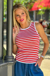 Lake Stripes Sweater Tank : White/Red