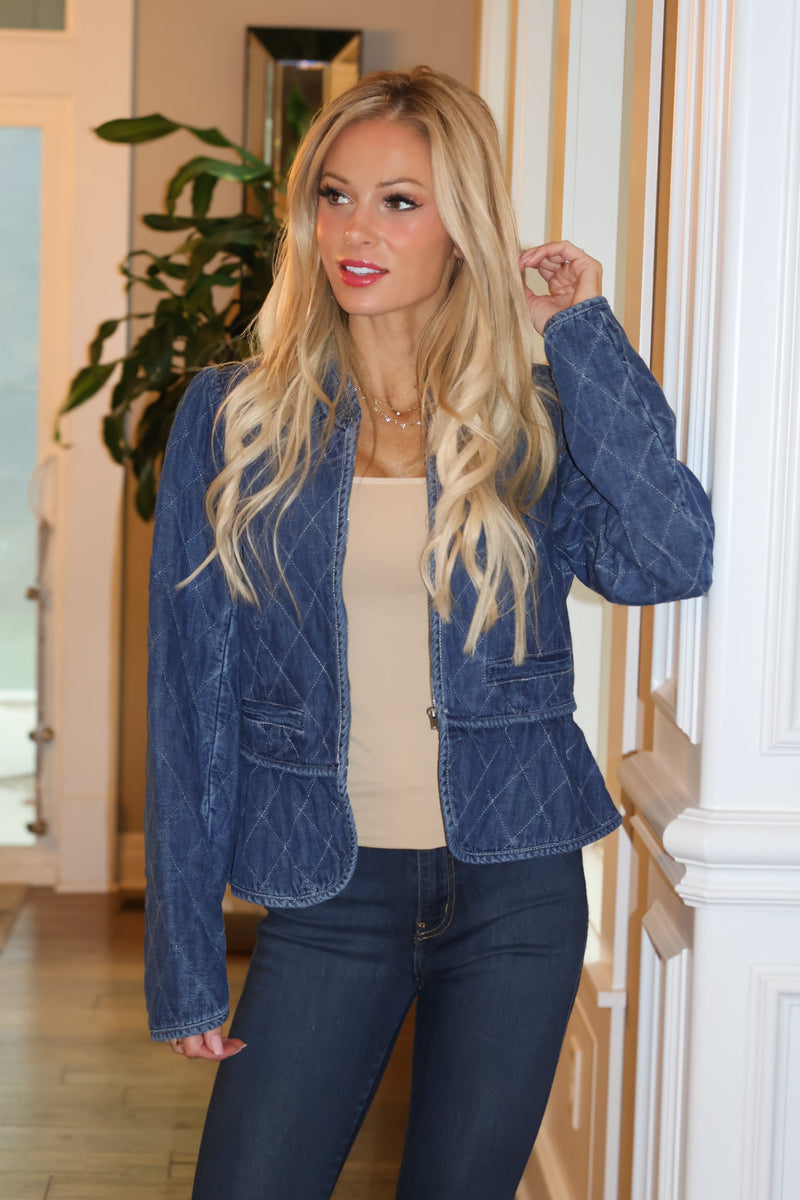 Primrose Quilted Denim Jacket : Dark Denim
