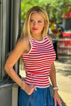 Lake Stripes Sweater Tank : White/Red