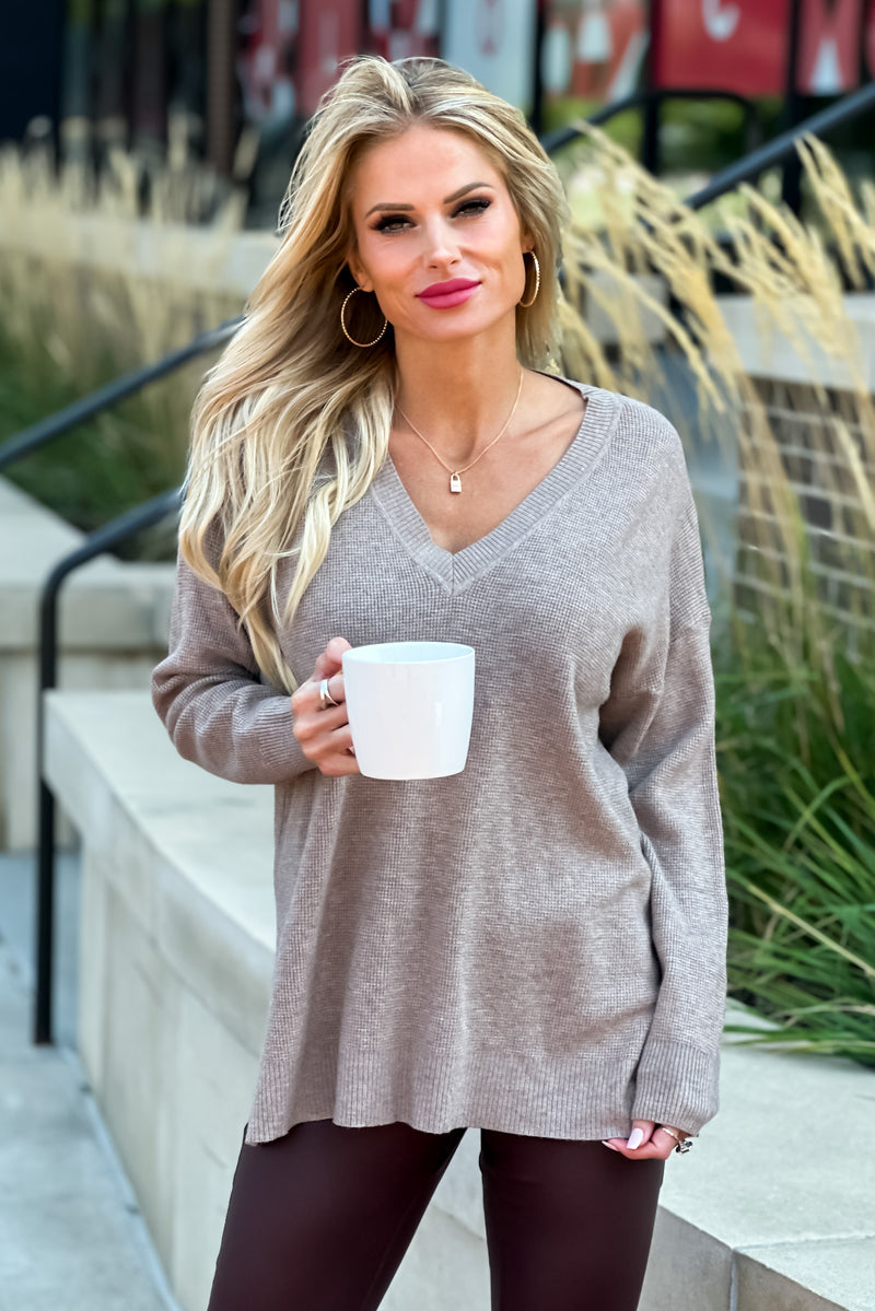 Cabin Cuddles Oversized Thermal Top : Mocha