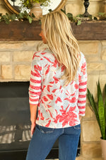 Tribal Waverly 3/4 Sleeve Mixed Print V neck top : Bayberry