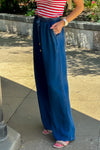 Out and About Chambray Wide Leg Pant : Dark Wash