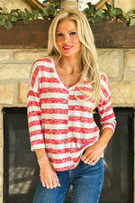 Tribal Waverly 3/4 Sleeve Mixed Print V neck top : Bayberry