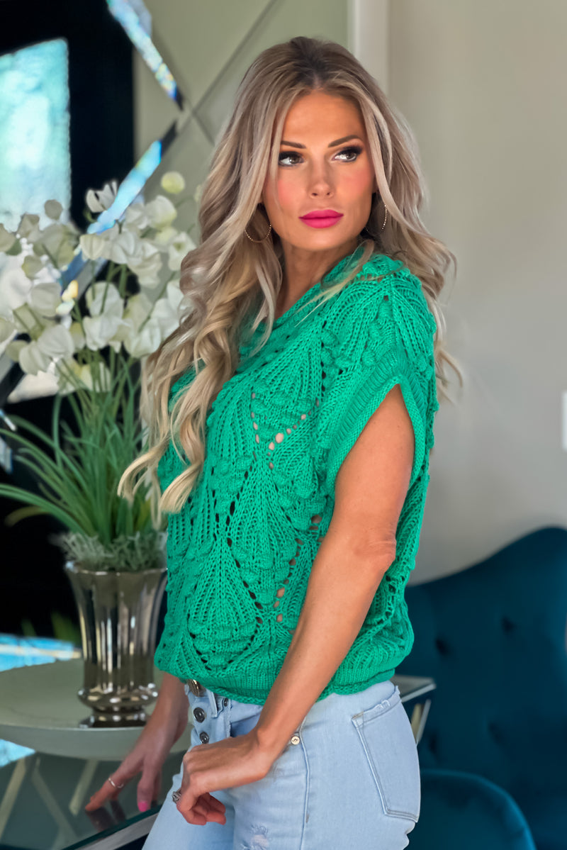 Glad to See You Crochet Textured Sweater : Green