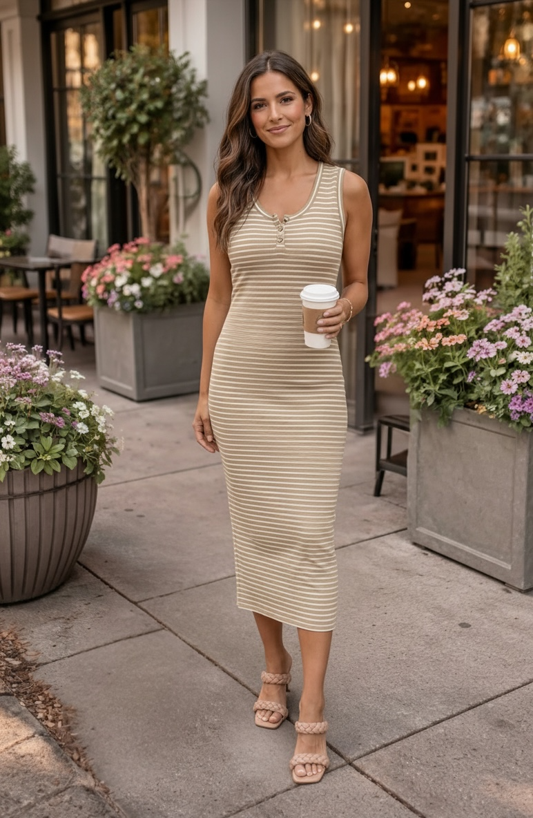 Ximena Striped Knit Tank Dress : Mocha/Cream