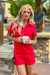 Roxanne Garment Dyed Romper : Red