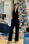 Refined Elegance Velvet Cowl Neck Jumpsuit : Black