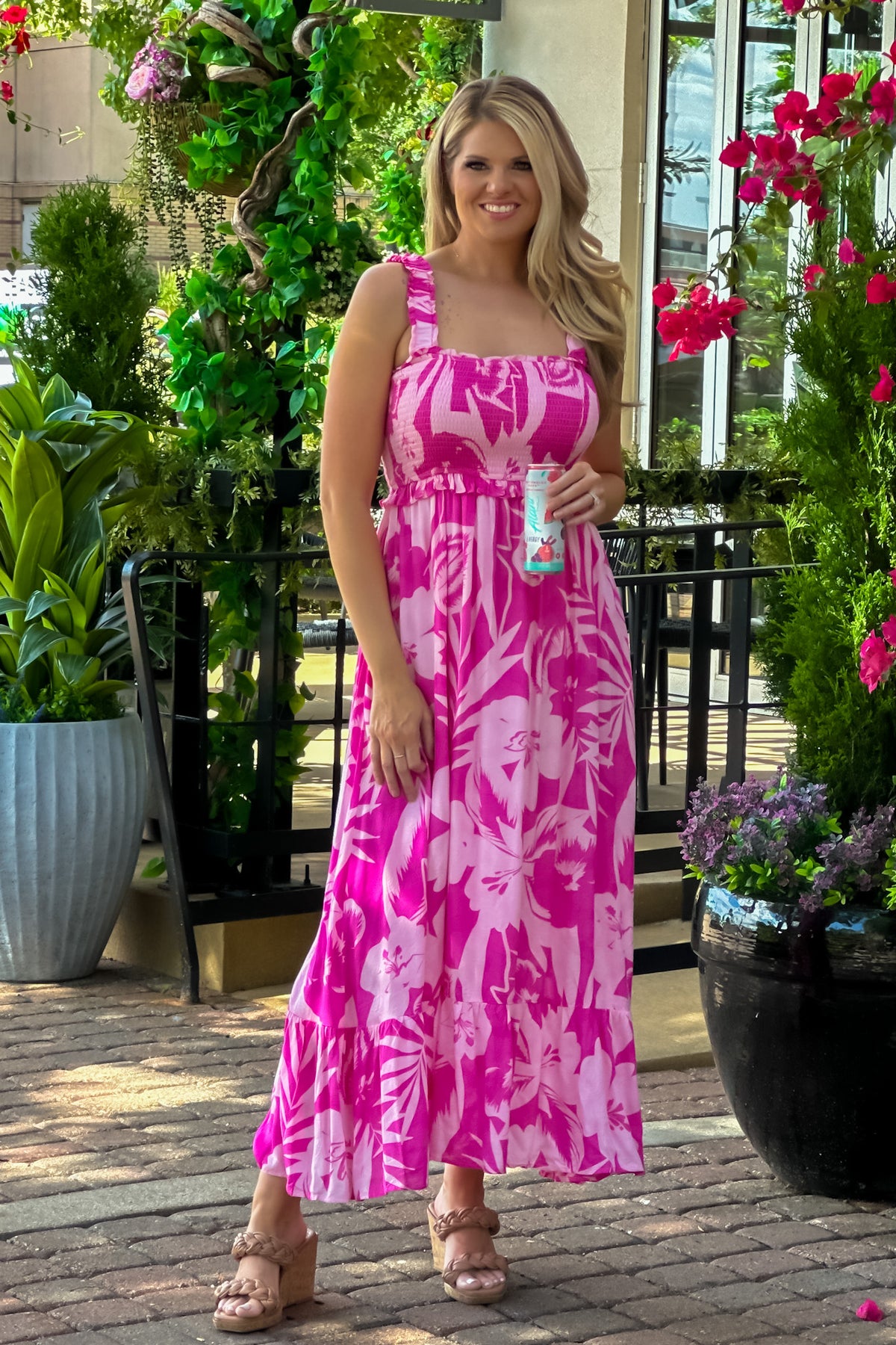 Talia Smocked Bodice Maxi Dress : Pink