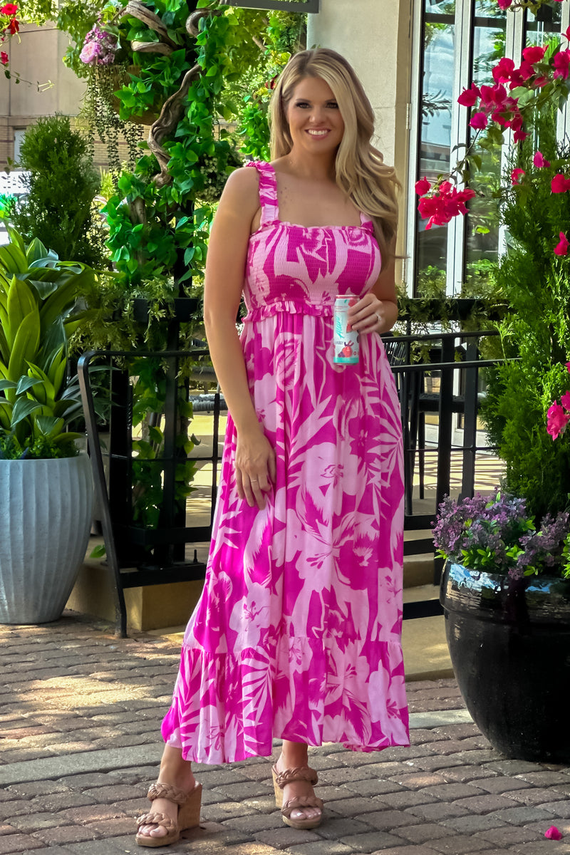 Talia Smocked Bodice Maxi Dress : Pink