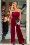 Deck the Hall Velvet Jumpsuit : Sangria