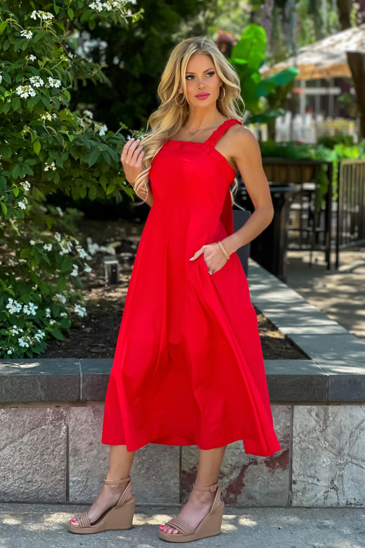 Sima Banded Top Maxi Dress : Red