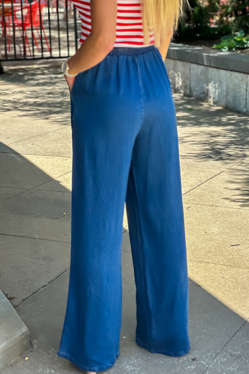 Out and About Chambray Wide Leg Pant : Dark Wash