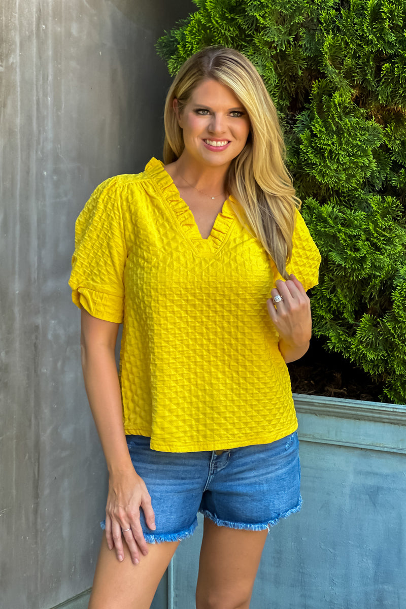 Sonya Quilted Pattern Top : Mustard