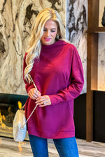 Tribal Annelle Funnel Neck Tunic : Wine