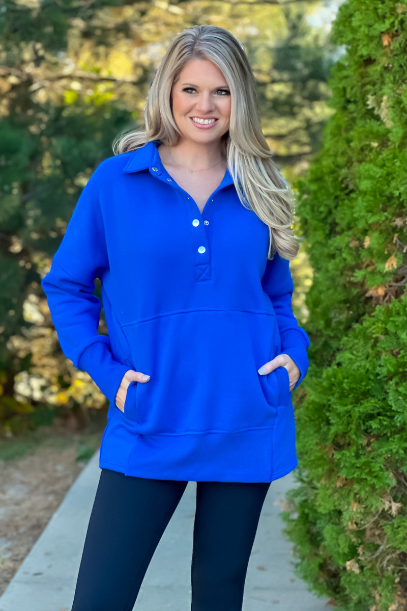 Willa Weekend Getaway Soft Long Pullover : Royal Blue