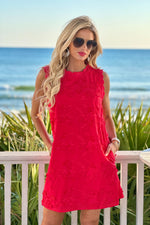 Amryn Embroidered Print Dress : Red