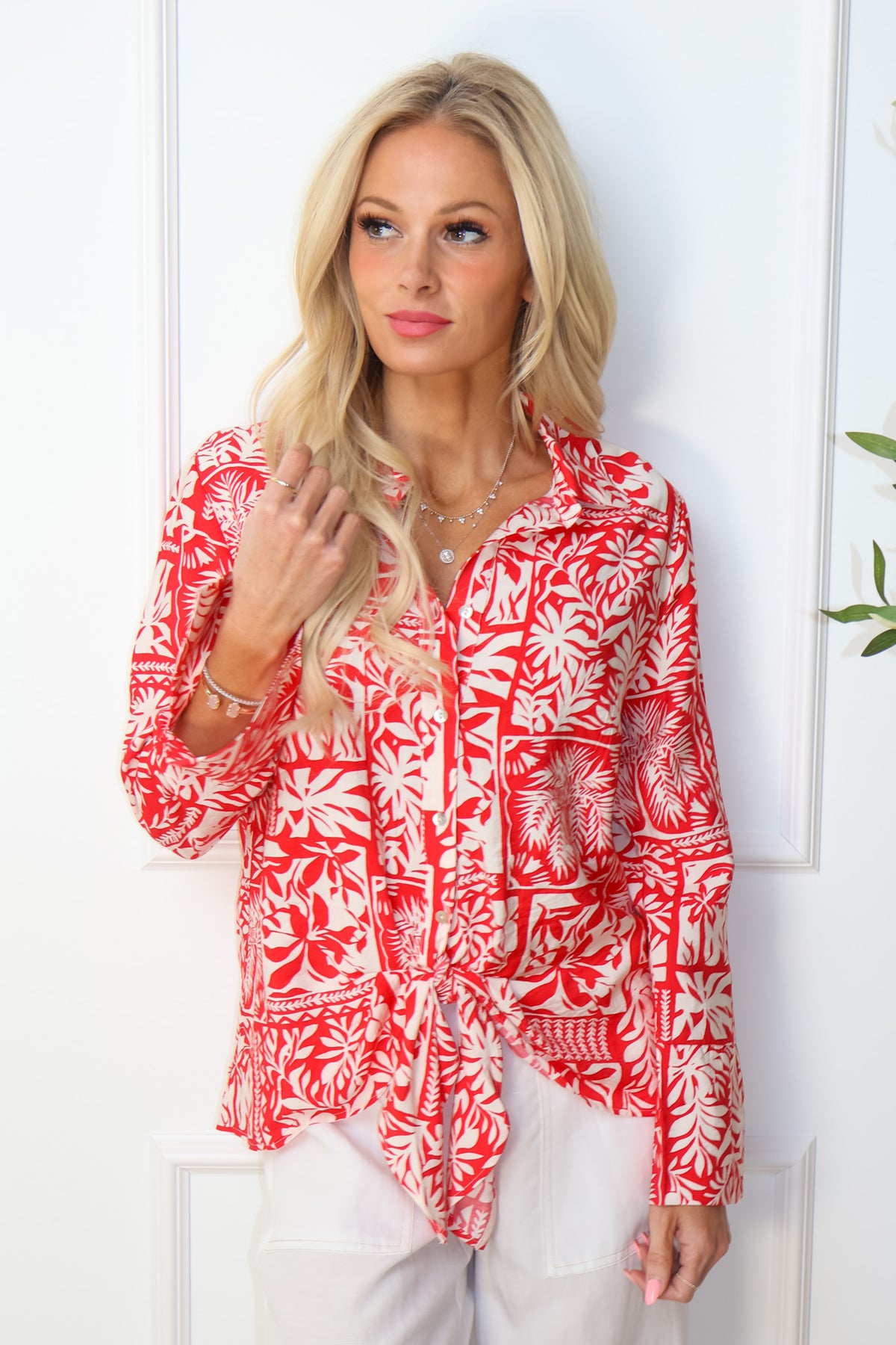 Tribal Angelina Long Sleeve Tie Front Blouse : Sangria