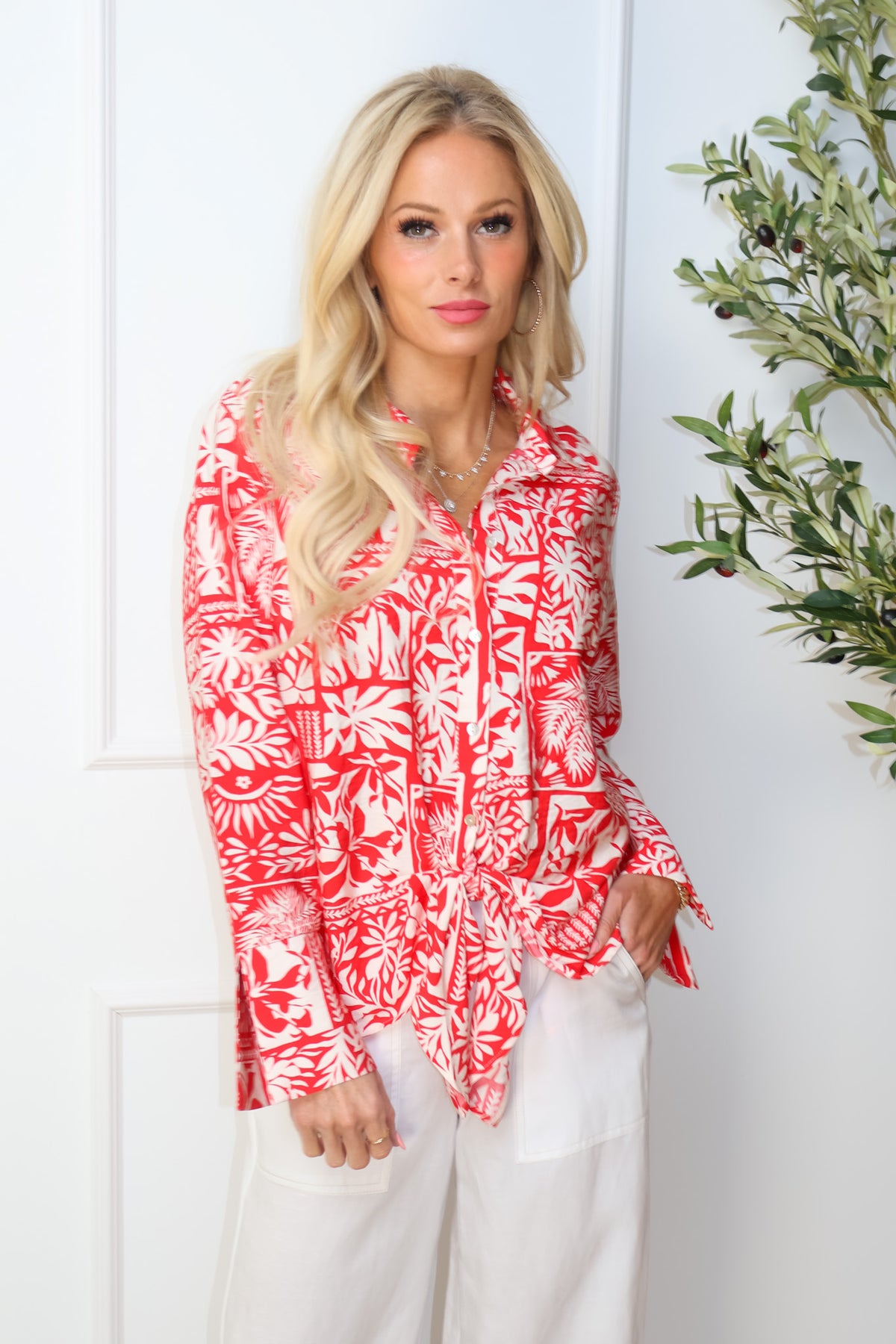 Tribal Angelina Long Sleeve Tie Front Blouse : Sangria