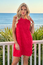 Amryn Embroidered Print Dress : Red