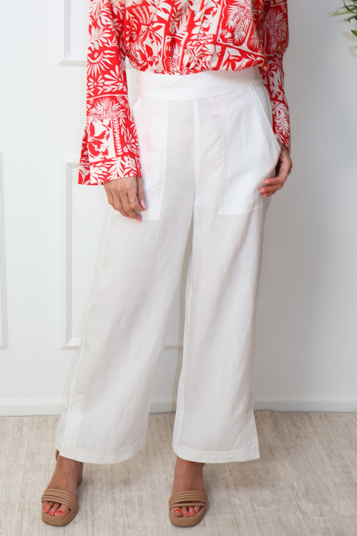 Tribal Malani Pull on Ankle Pants with Contrast Stitch : White