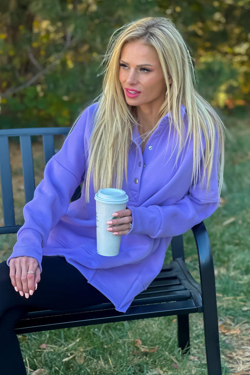 Willa Weekend Getaway Soft Long Pullover : Lavender