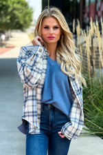 Mountain Hikes Plaid Shacket : Natural/Blue