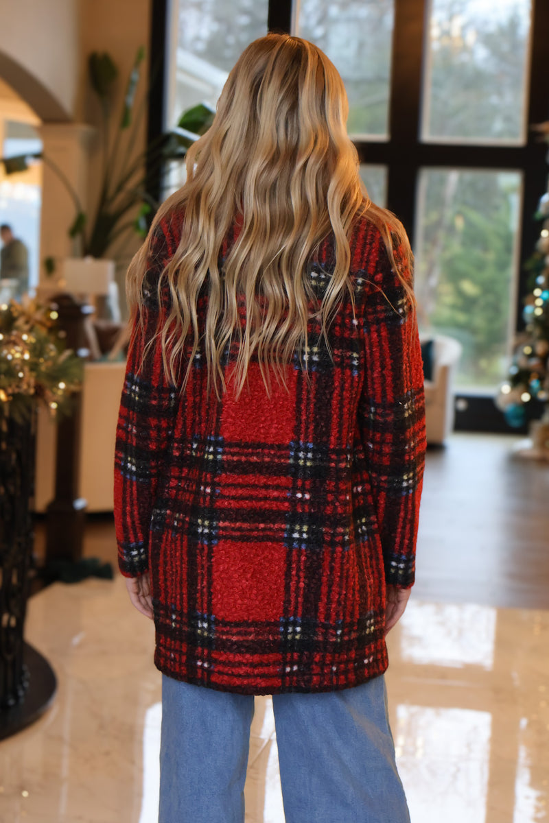 Charlie B Banyan Plaid Boucle Coat : Cranberry