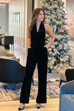 Refined Elegance Velvet Cowl Neck Jumpsuit : Black